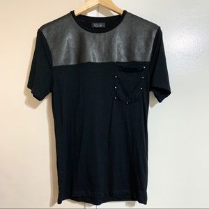 Zara Man Faux Leather Studded Pocket T-Shirt